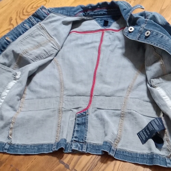 TOMMY HILFIGER Jean Jacket Womens LARGE BLUE Spring  Preowned Summer Winter Chic - Picture 8 of 10